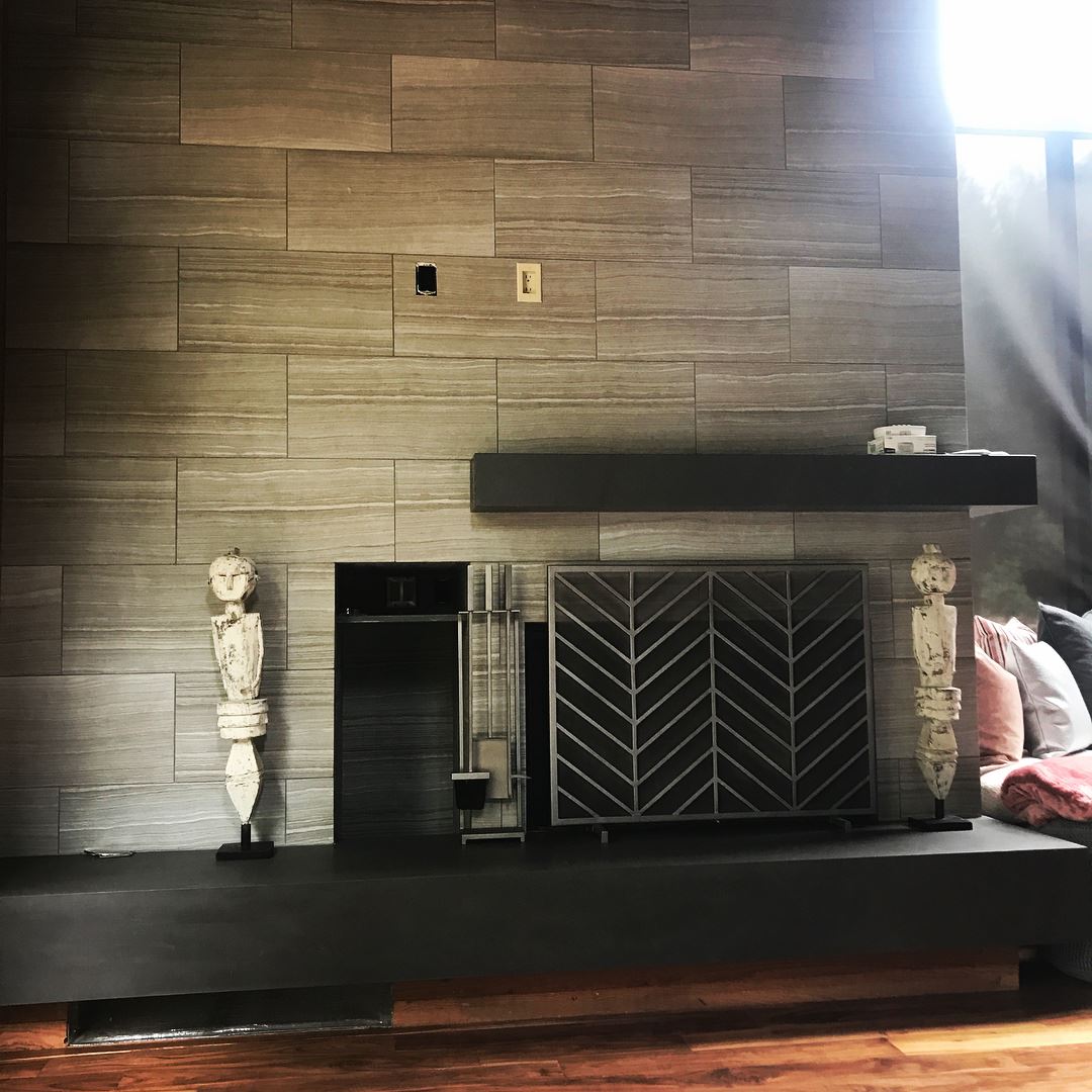Custom tiled fireplace feature wall